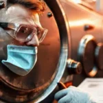 Técnico revisa caldera biomasa profesionalmente