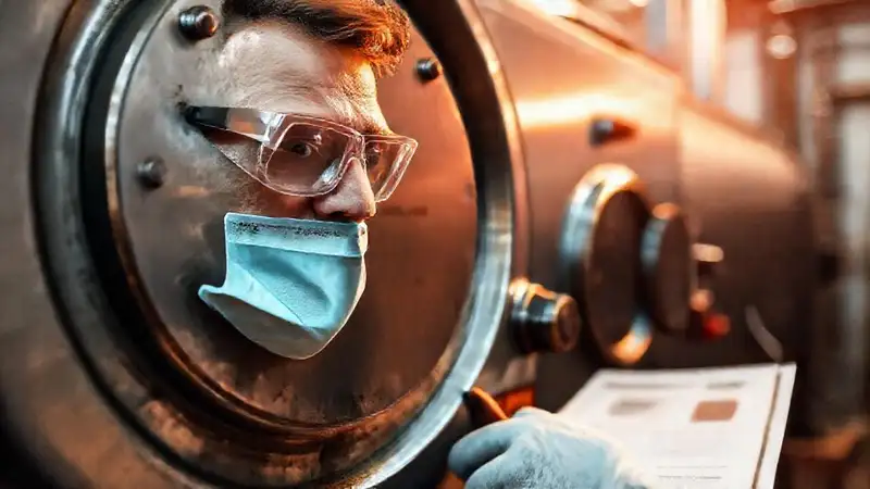 Técnico revisa caldera biomasa profesionalmente