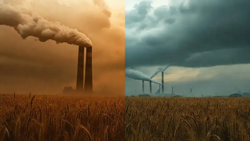 Campo de trigo y humo amenazante