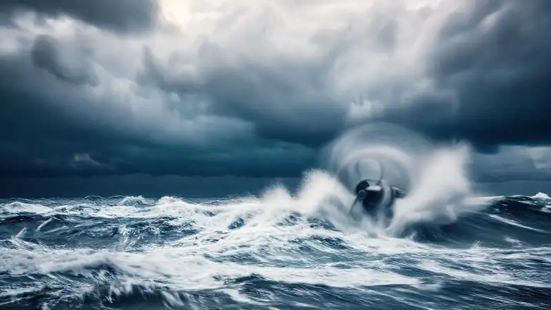 Turbina marina en un océano tormentoso