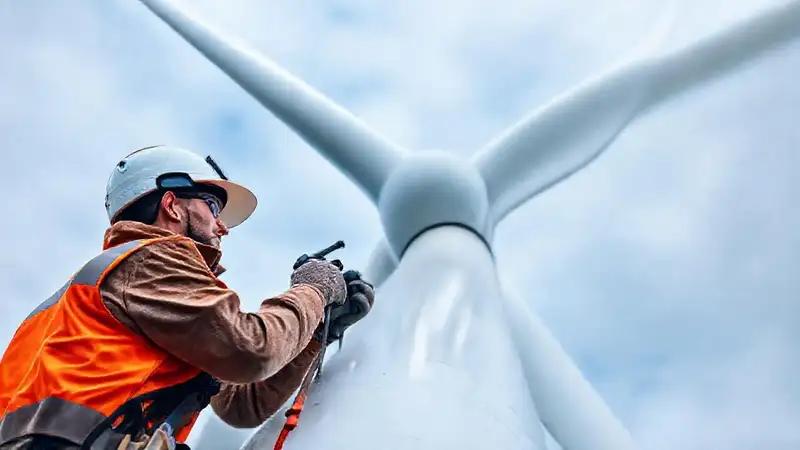 Técnico mantiene turbina eólica limpia